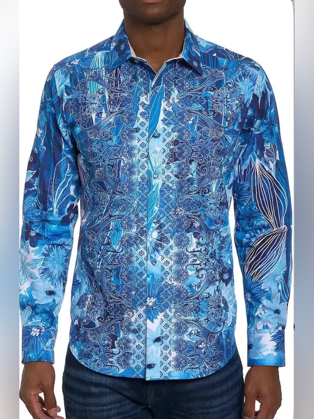 ROBERT GRAHAM Mens Lrg Floral Escape Blue LIMITED EDITION Reverse Cuff Cotton